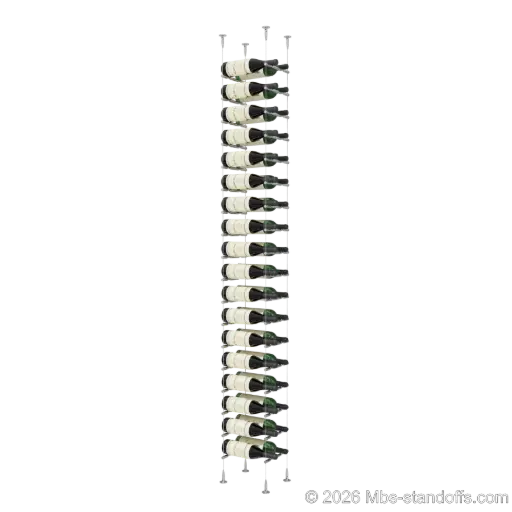 [SCS15SS-PCWR2050S-K18] Merlot - Sonoma Collection Bottle Display Peg Kit With "O" Ring, 36-Bottle (2x18) Capacity, Floating Cable System, Pegs: 1/2″ × 7-1/2" with Satin Brushed Finish