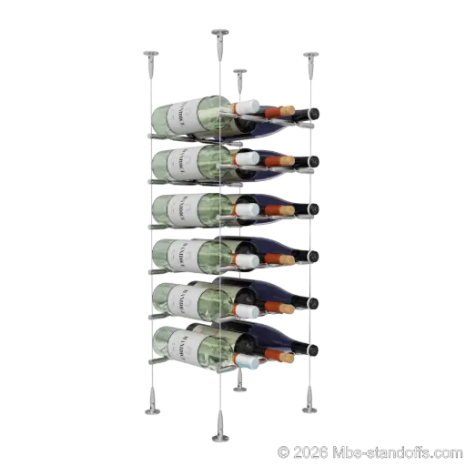 [SCS15SS-PCWR3050S-K6] Merlot - Sonoma Collection Bottle Display Peg Kit With "O" Ring, 18-Bottle (3x6) Capacity, Floating Cable System, Pegs: 1/2″ × 11-1/2" with Satin Brushed Finish