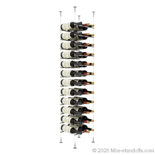 [SCS15SS-PCWR3050S-K12] Merlot - Sonoma Collection Bottle Display Peg Kit With "O" Ring, 36-Bottle (3x12) Capacity, Floating Cable System, Pegs: 1/2″ × 11-1/2" with Satin Brushed Finish