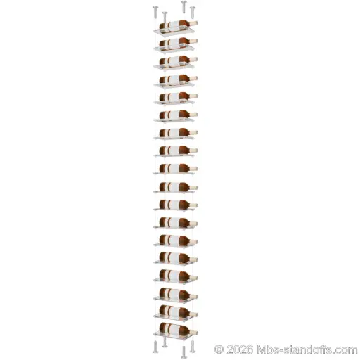 [CS15A-CF01C-K18] Sauvignon - Loire Collection Bottle Display Cable Cradle Kit, 18-Bottle Capacity, Floating Cable System, 1-Bottle Flat Acrylic Cradle, Cable: 1/16″ Diameter, 13′-1″ Length with Clear Anodized Hanger