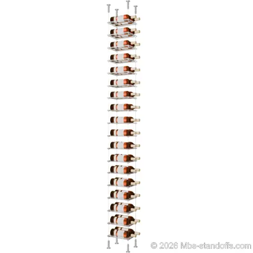 [CS15A-CF02C-K18] Sauvignon - Loire Collection Bottle Display Cable Cradle Kit, 36-Bottle (2x18) Capacity, Floating Cable System, 2-Bottle Flat Acrylic Cradle, Cable: 1/16″ Diameter, 13′-1″ Length with Clear Anodized Hanger