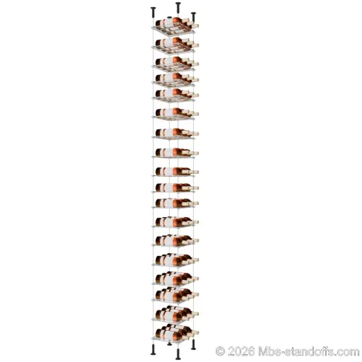 [CS15MB-CF03C-K18] Sauvignon - Loire Collection Bottle Display Cable Cradle Kit, 54-Bottle (3x18) Capacity, Floating Cable System, 3-Bottle Flat Acrylic Cradle, Cable: 1/16″ Diameter, 13′-1″ Length with Matte Black Anodized Hanger