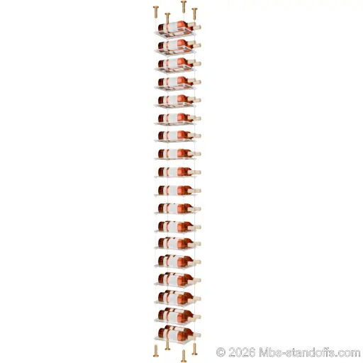 [CS15BR-CF02C-K12] Sauvignon - Loire Collection Bottle Display Cable Cradle Kit, 24-Bottle (2x12) Capacity, Floating Cable System, 2-Bottle Flat Acrylic Cradle, Cable: 1/16″ Diameter, 13′-1″ Length with Champagne Anodized Hanger