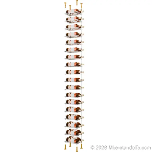 [CS15G-CF02C-K12] Sauvignon - Loire Collection Bottle Display Cable Cradle Kit, 24-Bottle (2x12) Capacity, Floating Cable System, 2-Bottle Flat Acrylic Cradle, Cable: 1/16″ Diameter, 13′-1″ Length with Gold Anodized Hanger