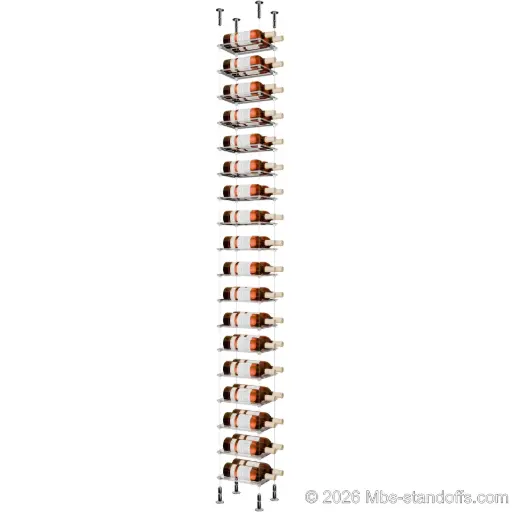 [CS15CP-CF02C-K18] Sauvignon - Loire Collection Bottle Display Cable Cradle Kit, 36-Bottle (2x18) Capacity, Floating Cable System, 2-Bottle Flat Acrylic Cradle, Cable: 1/16″ Diameter, 13′-1″ Length with Chrome Mirror Hanger