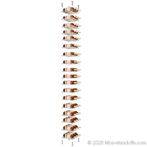 [CS15CP-CF03C-K18] Sauvignon - Loire Collection Bottle Display Cable Cradle Kit, 54-Bottle (3x18) Capacity, Floating Cable System, 3-Bottle Flat Acrylic Cradle, Cable: 1/16″ Diameter, 13′-1″ Length with Chrome Mirror Hanger