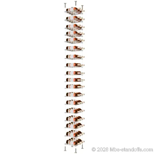 [CS15SS-CF03C-K18] Sauvignon - Loire Collection Bottle Display Cable Cradle Kit, 54-Bottle (3x18) Capacity, Floating Cable System, 3-Bottle Flat Acrylic Cradle, Cable: 1/16″ Diameter, 13′-1″ Length with Satin Brushed Hanger