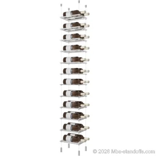 [ACG1904-CF02C-K12] Sauvignon - Pouilly-Fumé Collection Bottle Display Cable Cradle Kit, 24-Bottle (2x12) Capacity, Floating Cable System, 2-Bottle Flat Acrylic Cradle, Cable: 1/16″ Diameter, 13′-1″ Length with Clear Anodized Hanger