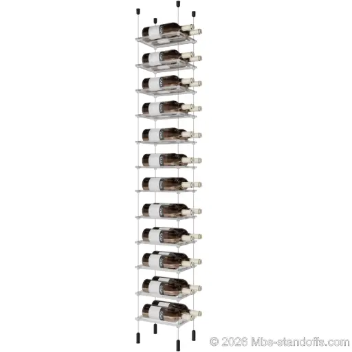 [ACG1904MB-CF02C-K12] Sauvignon - Pouilly-Fumé Collection Bottle Display Cable Cradle Kit, 24-Bottle (2x12) Capacity, Floating Cable System, 2-Bottle Flat Acrylic Cradle, Cable: 1/16″ Diameter, 13′-1″ Length with Matte Black Anodized Hanger