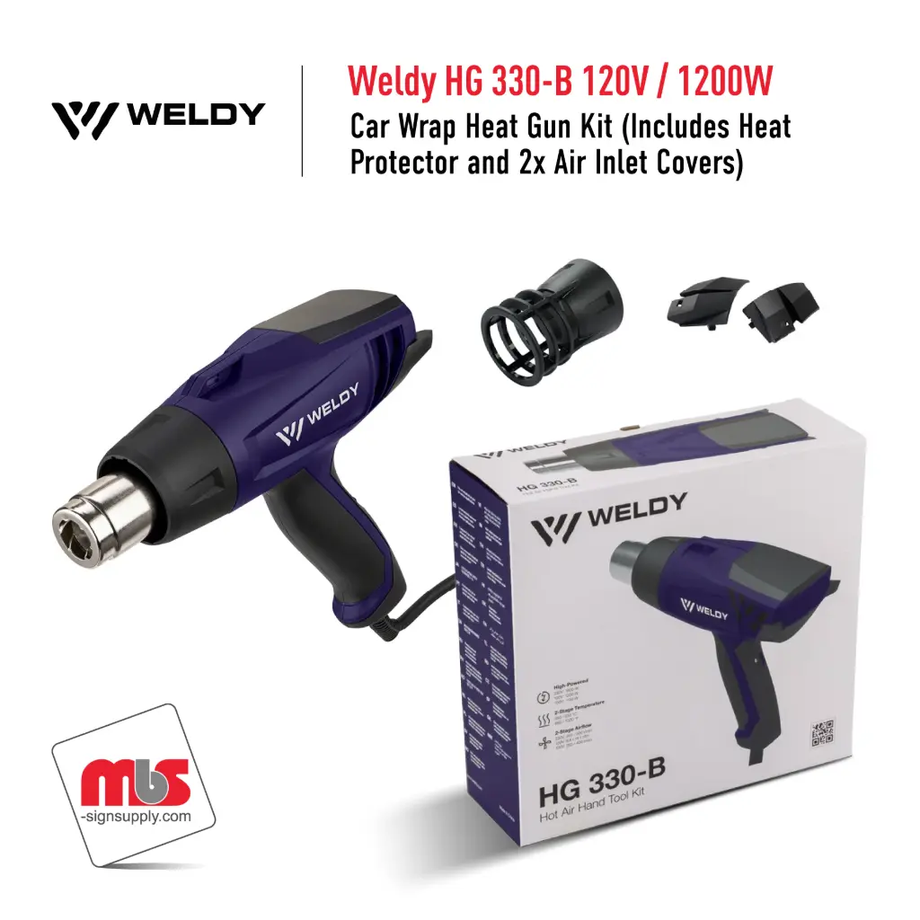 Weldy HG 330-B 120V/1200W Car Wrap Heat Gun Kit (Includes Heat Protector and 2x Air Inlet Covers)