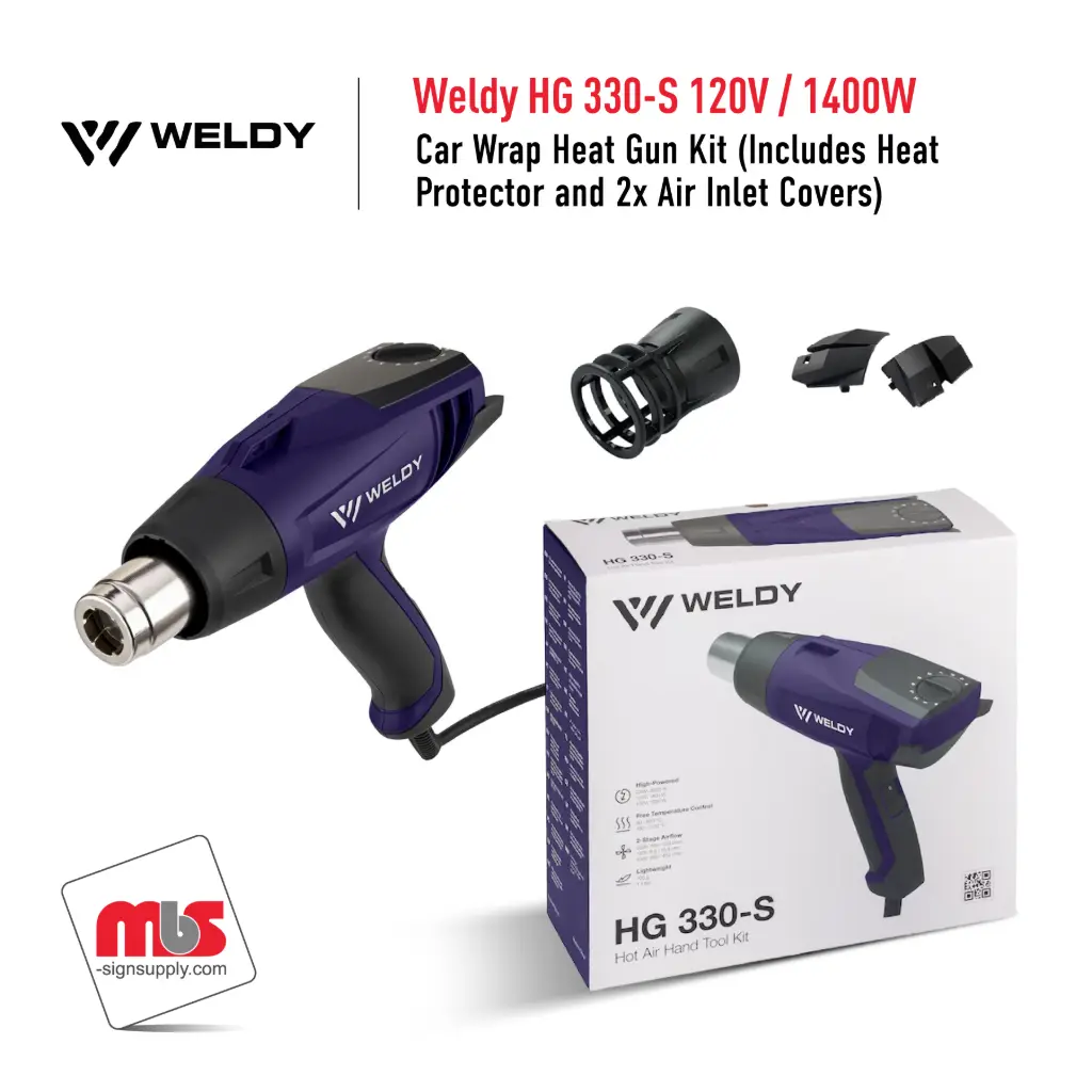 Weldy HG 330-S 120V/1400W Car Wrap Heat Gun Kit (Includes Heat Protector and 2x Air Inlet Covers)