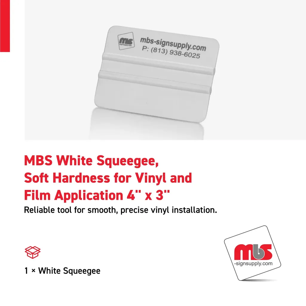 MBS 4'' x 3'' White Squeegee, Soft Hardness for Vinyl and Film Application