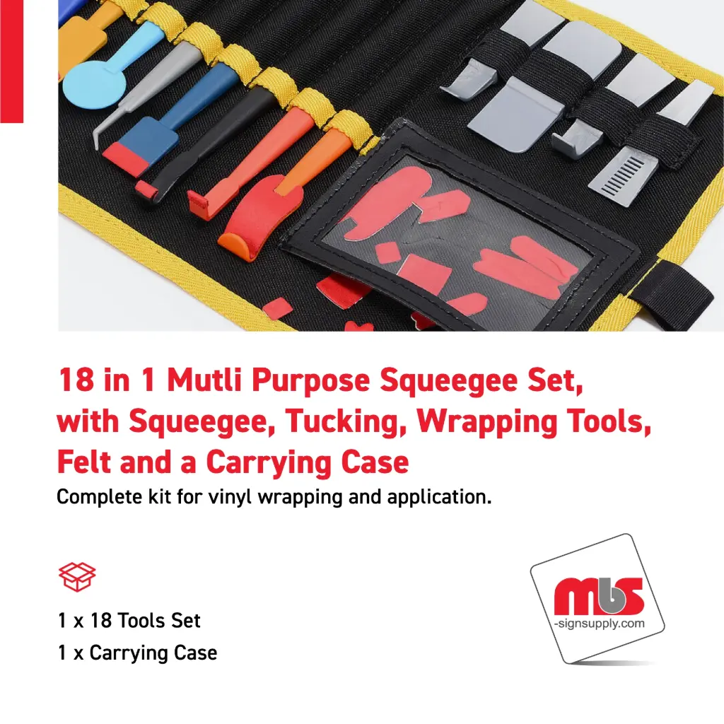 18 in 1 Multi Purpose Squeegee Set, with Squeegee, Tucking, Wrapping Tools, Felt and a Carrying Case