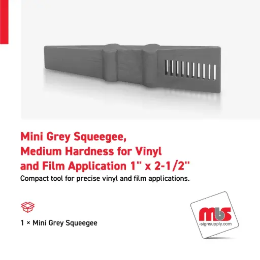 [SQ-0204] 1'' x 2-1/2'' Mini Grey Squeegee, Medium Hardness for Vinyl and Film Application