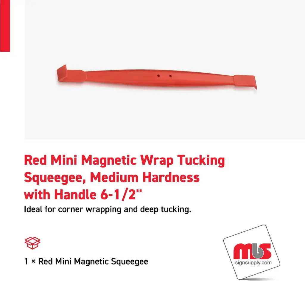 1'' Red Mini Magnetic Wrap Tucking Squeegee, Medium Hardness with 6-1/2'' Handle