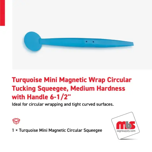 [SQ-0211] 1'' Turquoise Mini Magnetic Wrap Circular Tucking Squeegee, Medium Hardness with 6-1/2'' Handle