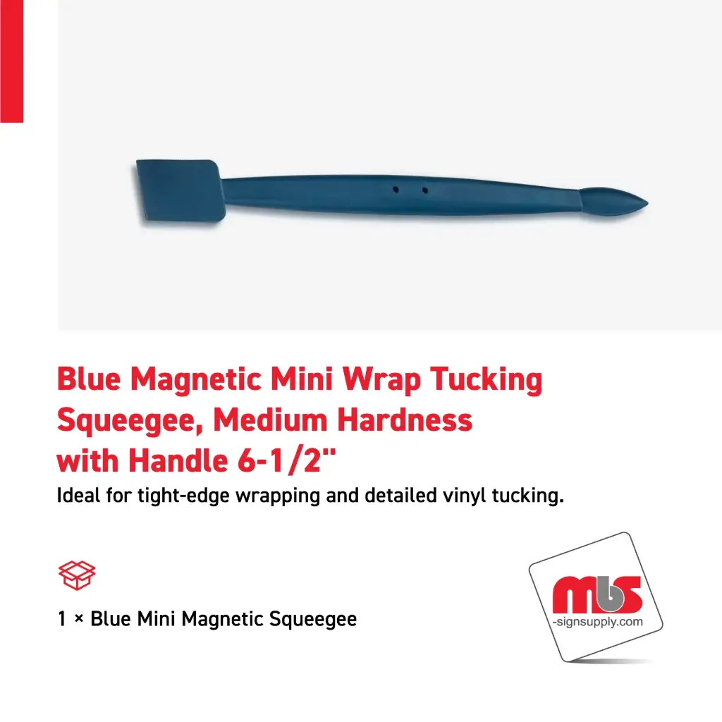 1'' Blue Magnetic Mini Wrap Tucking Squeegee, Medium Hardness with 6-1/2'' Handle