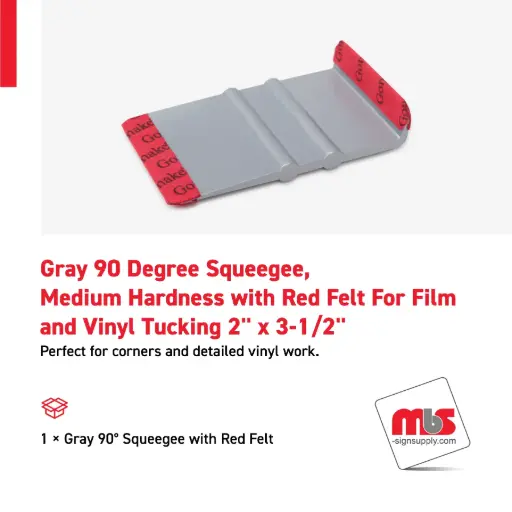 [SQ-0220] 2'' x 3-1/2'' Gray 90 Degree Squeegee, Medium Hardness with Red Felt For Film and Vinyl Tucking