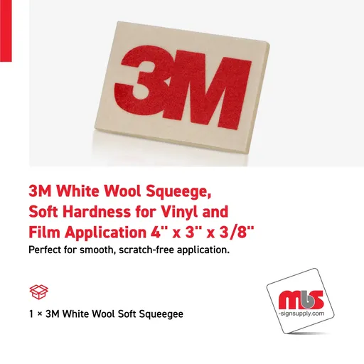 [SQ-0303] 3M 4'' x 3'' x 3/8'' White Wool Squeege, Soft Hardness for Vinyl and Film Application