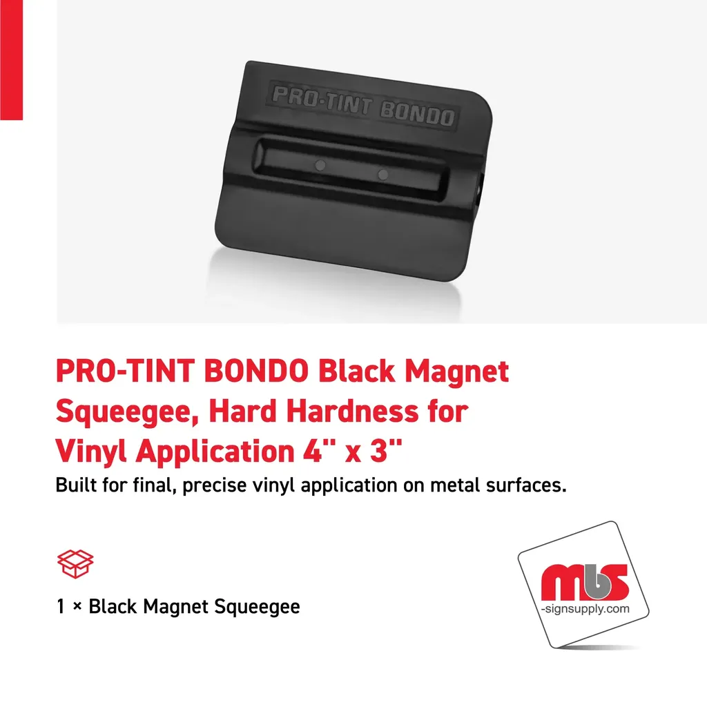 PRO-TINT BONDO 4'' x 3'' Black Magnet Squeegee, Hard Hardness for Vinyl Application