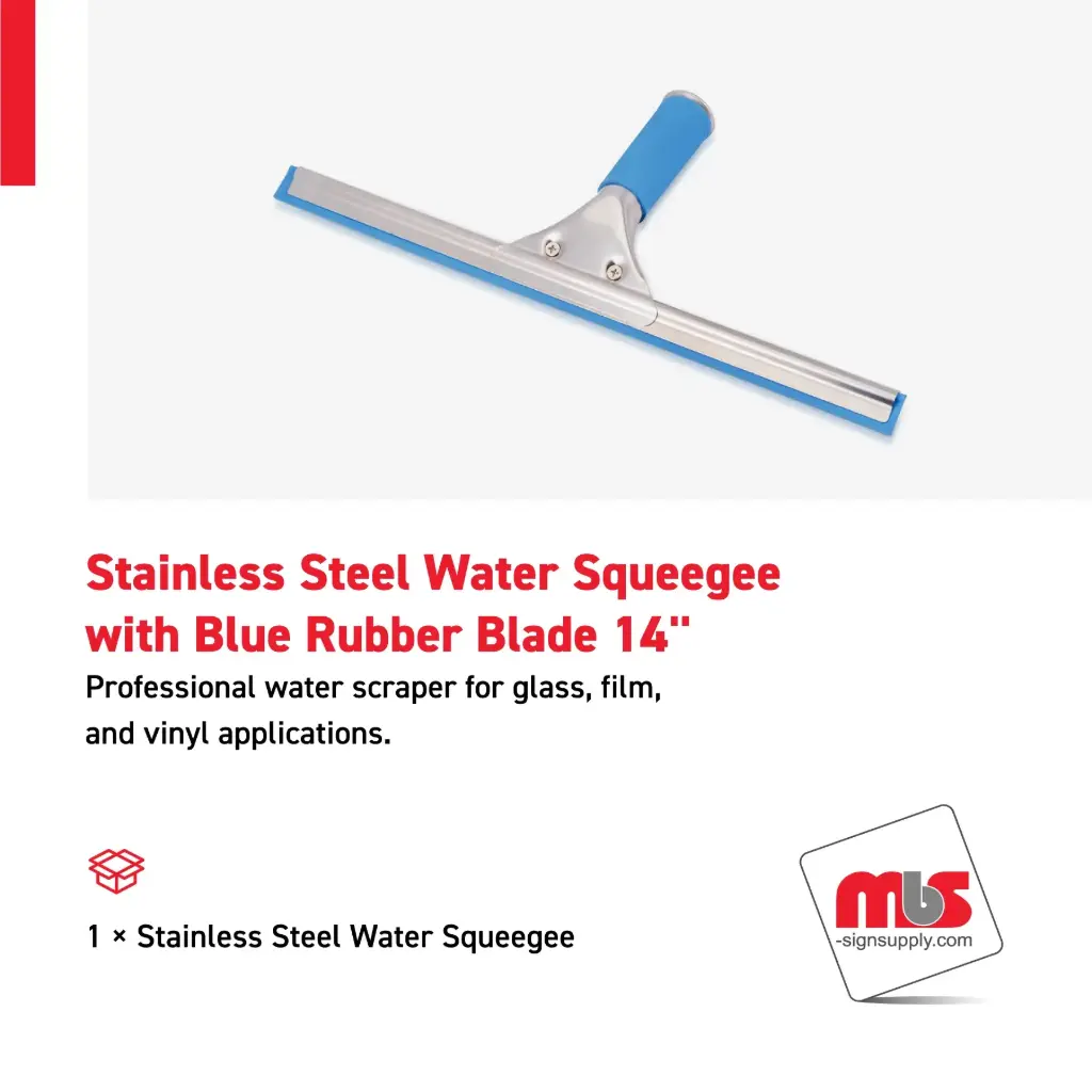 14'' Stainless Steel Water Squeegee with Blue Rubber Blade