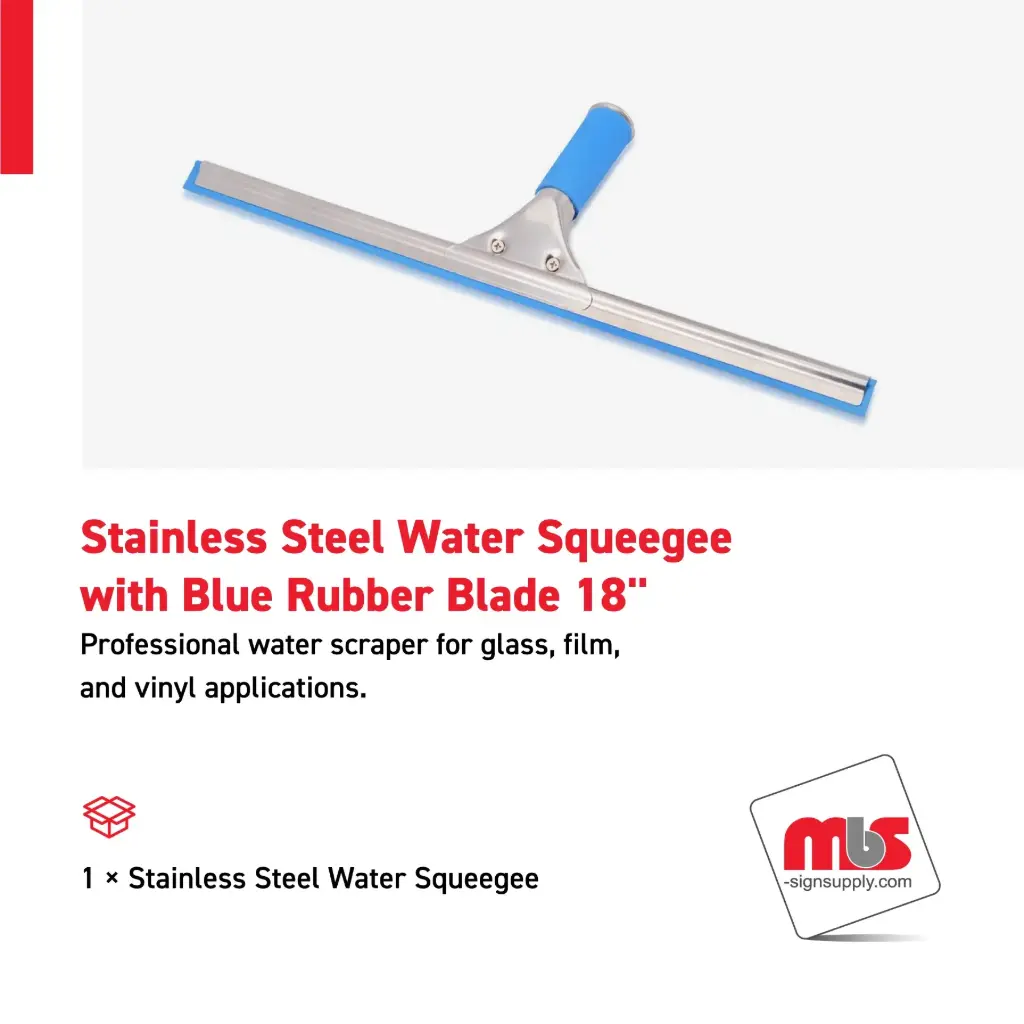 18'' Stainless Steel Water Squeegee with Blue Rubber Blade