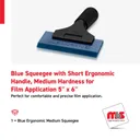 5'' x 6'' Blue Squeegee with Short Ergonomic Handle, Medium Hardness for Film Application
