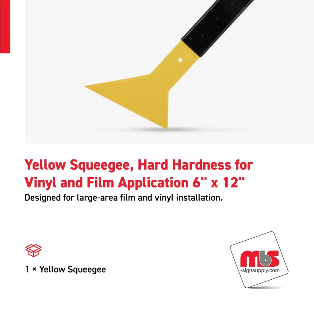 6'' x 12'' Yellow Squeegee, Hard Hardness for Vinyl and Film Application
