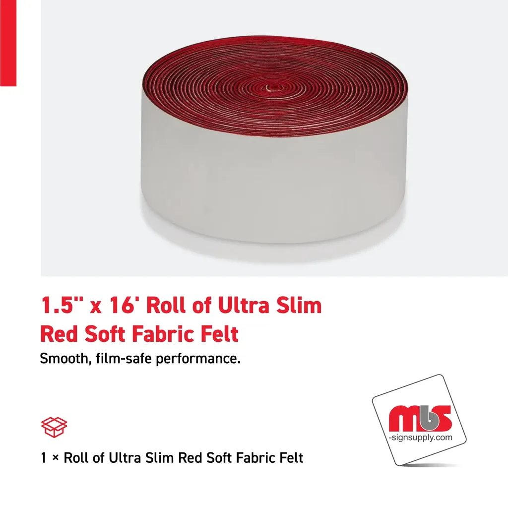 1.5'' x 16' Roll of Ultra Slim Red Soft Fabric Felt