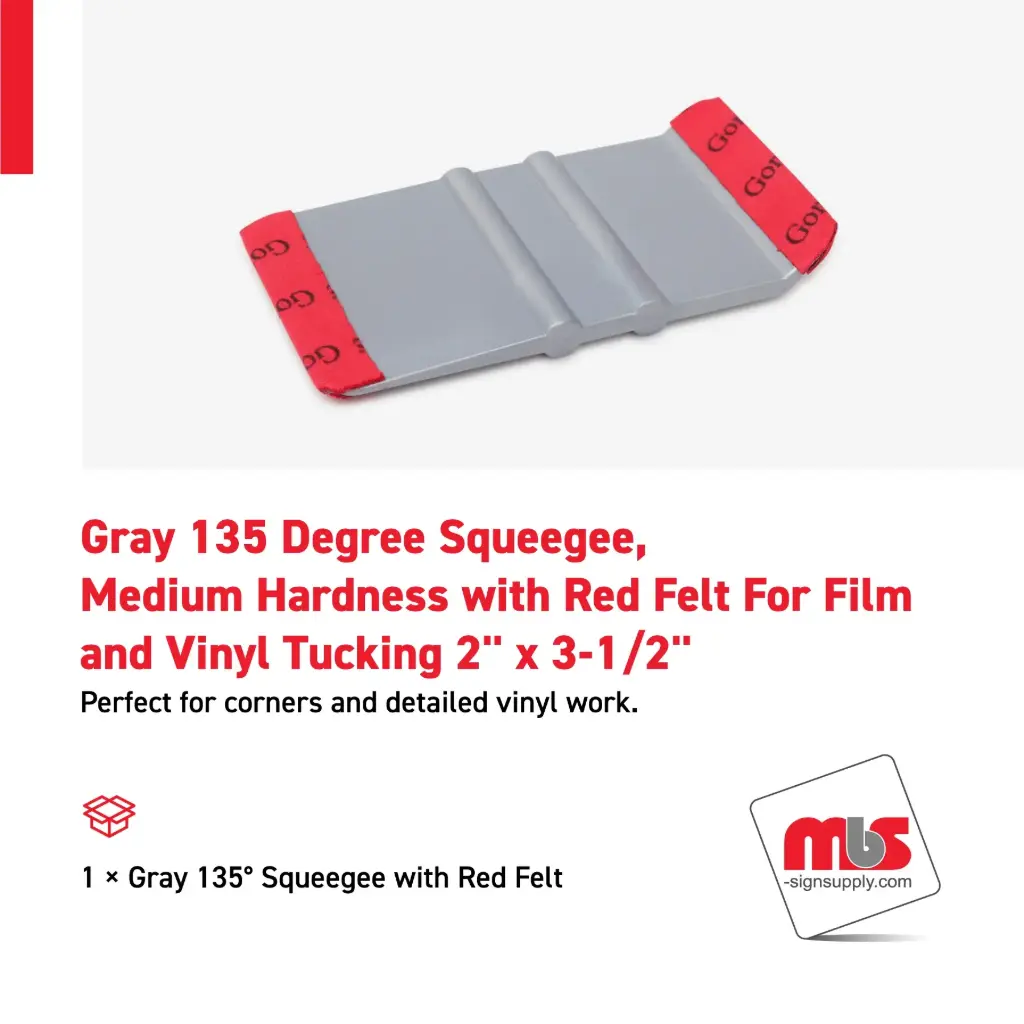 2" x 3-1/2" Gray 135 Degree Squeegee, Medium Hardness with Red Felt For Film and Vinyl Tucking