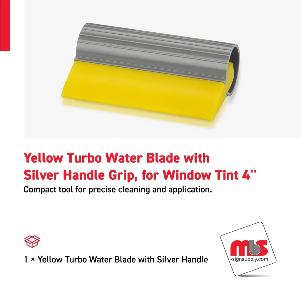 4'' Yellow Turbo Water Blade with Silver Handle Grip, for Window Tint