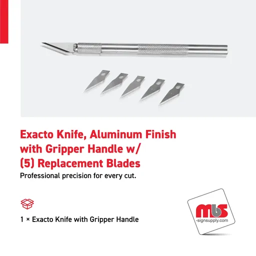 [CT-0401] Exacto Knife, Aluminum Finish with Gripper Handle w/ (5) Replacement Blades