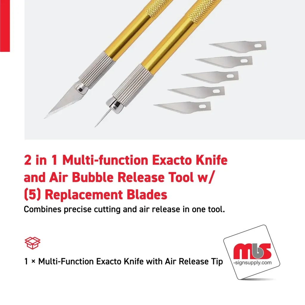 2 in 1 Multi-function Exacto Knife and Air Bubble Release Tool w/ (5) Replacement Blades