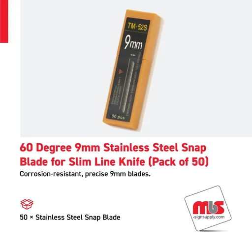[CT-0503] 60 Degree 9mm Stainless Steel Snap Blade for Slim Line Knife (Pack of 50)