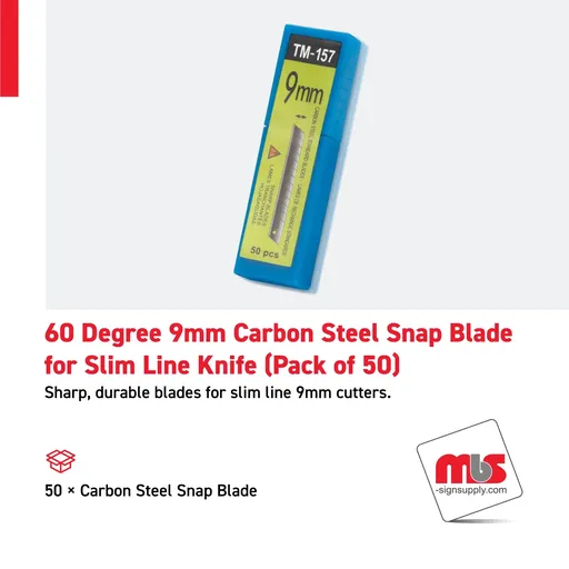 [CT-0504] 60 Degree 9mm Carbon Steel Snap Blade for Slim Line Knife (Pack of 50)