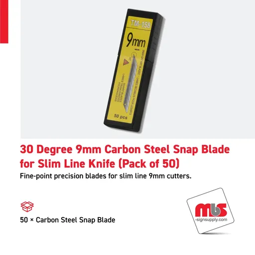 [CT-0505] 30 Degree 9mm Carbon Steel Snap Blade for Slim Line Knife (Pack of 50)