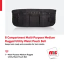 8 Compartment Multi-Purpose Medium Rugged Utility Waist Pouch Belt