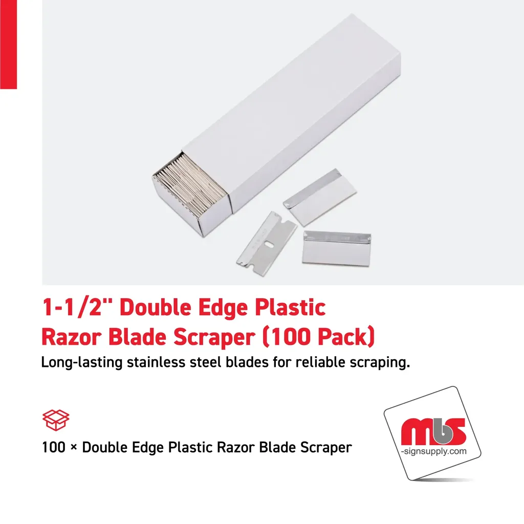 1-1/2'' Double Edge Plastic Razor Blade Scraper (100 Pack)