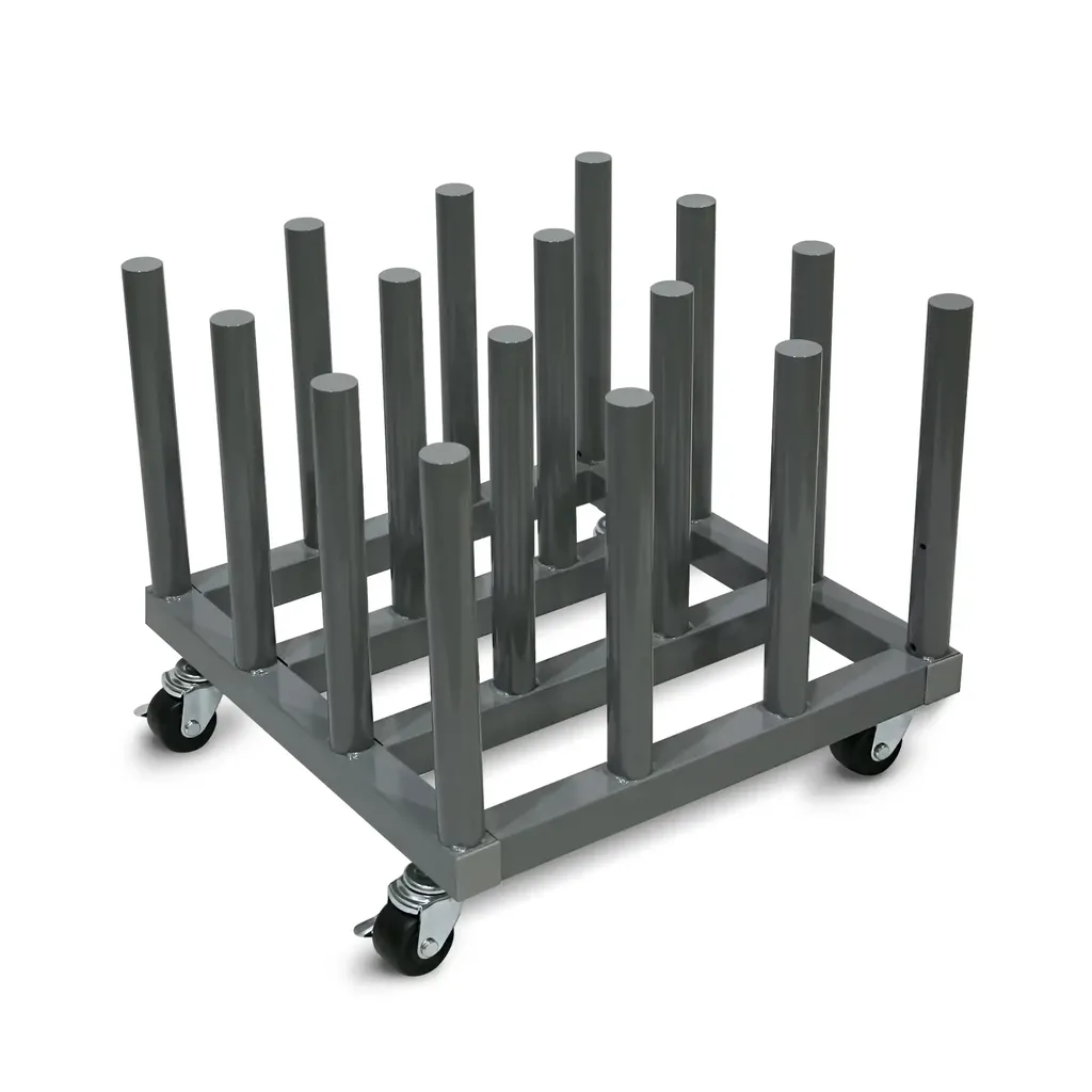 Rolling Floor Rack for Vinyl Roll Storage - Heavy Duty - 16 Spindles - 2'' Core