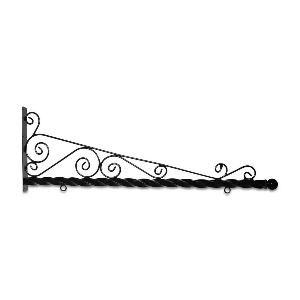 72'' Black Horizontal Super Deluxe Quin Spiral Steel Bracket with Ball Finial