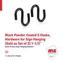 1-1/2'' Black Powder Coated S Hooks, Hardware for Sign Hanging (Sold as Set of 2)