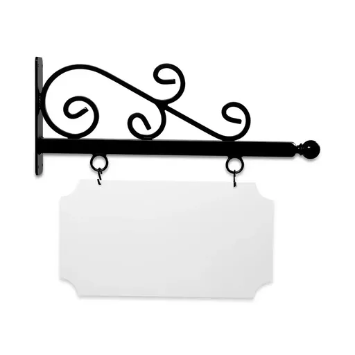 [SBW24-ABB-KIT22-12-SH] 24'' Wide Wispy Style Bracket in  Black Powder Coated Aluminum with 12'' Tall X 22'' Wide X .063'' Thick White Aluminum Sign Blank and 2 Black Powder Coated S-Hooks