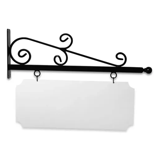[SBW36-ABB-KIT34-14-SH] 36" Wide Wispy Style Bracket in  Black Powder Coated Aluminum with 14" Tall X 34" Wide X .080" Thick White Aluminum Sign Blank and 2 Black Powder Coated S-Hooks
