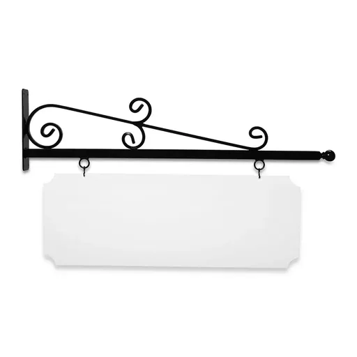 [SBW48-ABB-KIT44-16-SH] 48" Wide Wispy Style Bracket in  Black Powder Coated Aluminum with 16" Tall X 44" Wide X .080" Thick White Aluminum Sign Blank and 2 Black Powder Coated S-Hooks