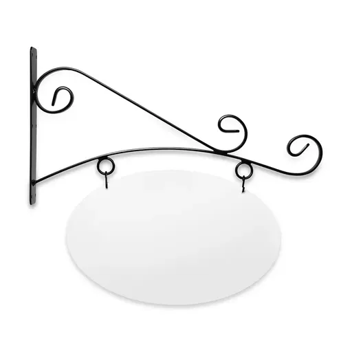 [SBBS24-SB-KIT22-14-SH] 24" Wide Bistro Style Bracket in  Black Powder Coated Steel with 14" Tall X 22" Wide X .080" Thick White Aluminum Sign Blank and 2 Black Powder Coated S-Hooks