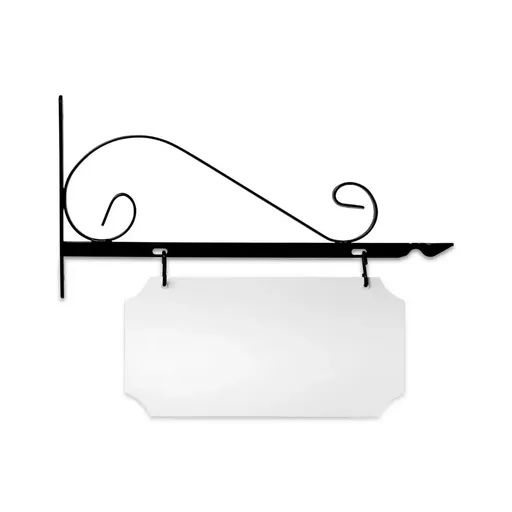 [SBV18-SB-KIT14-07-SH] 18" Wide Value Scroll Bracket in  Black Powder Coated Steel with 7" Tall X 14" Wide X .063" Thick White Aluminum Sign Blank and 2 Black Powder Coated S-Hooks