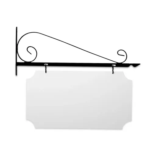 [SBV24-SB-KIT20-10-SH] 24" Wide Value Scroll Bracket in  Black Powder Coated Steel with 10" Tall X 20" Wide X .063" Thick White Aluminum Sign Blank and 2 Black Powder Coated S-Hooks