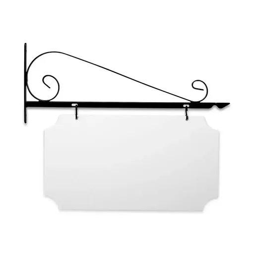 [SBV24-SB-KIT22-12-SH] 24" Wide Value Scroll Bracket in  Black Powder Coated Steel with 12" Tall X 22" Wide X .063" Thick White Aluminum Sign Blank and 2 Black Powder Coated S-Hooks