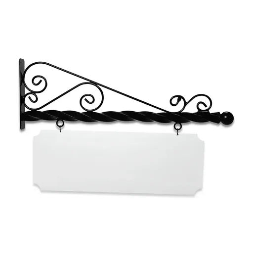 [SBSD48-SBB-KIT44-16-SH] 48" Wide Super Deluxe Bracket in  Black Powder Coated Steel with 16" Tall X 44" Wide X .080" Thick White Aluminum Sign Blank and 2 Black Powder Coated S-Hooks