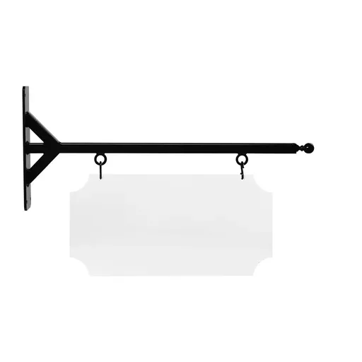 [SBSS-24SBB-KIT20-10-SH] 24" Wide Straight Shaft Bracket in  Black Powder Coated Steel with 10" Tall X 20" Wide X .063" Thick White Aluminum Sign Blank and 2 Black Powder Coated S-Hooks (Ball Finial)